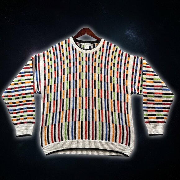Vintage Norm Thompson Bright Rainbow Coogi Style 3D Sweater Size Men's Medium